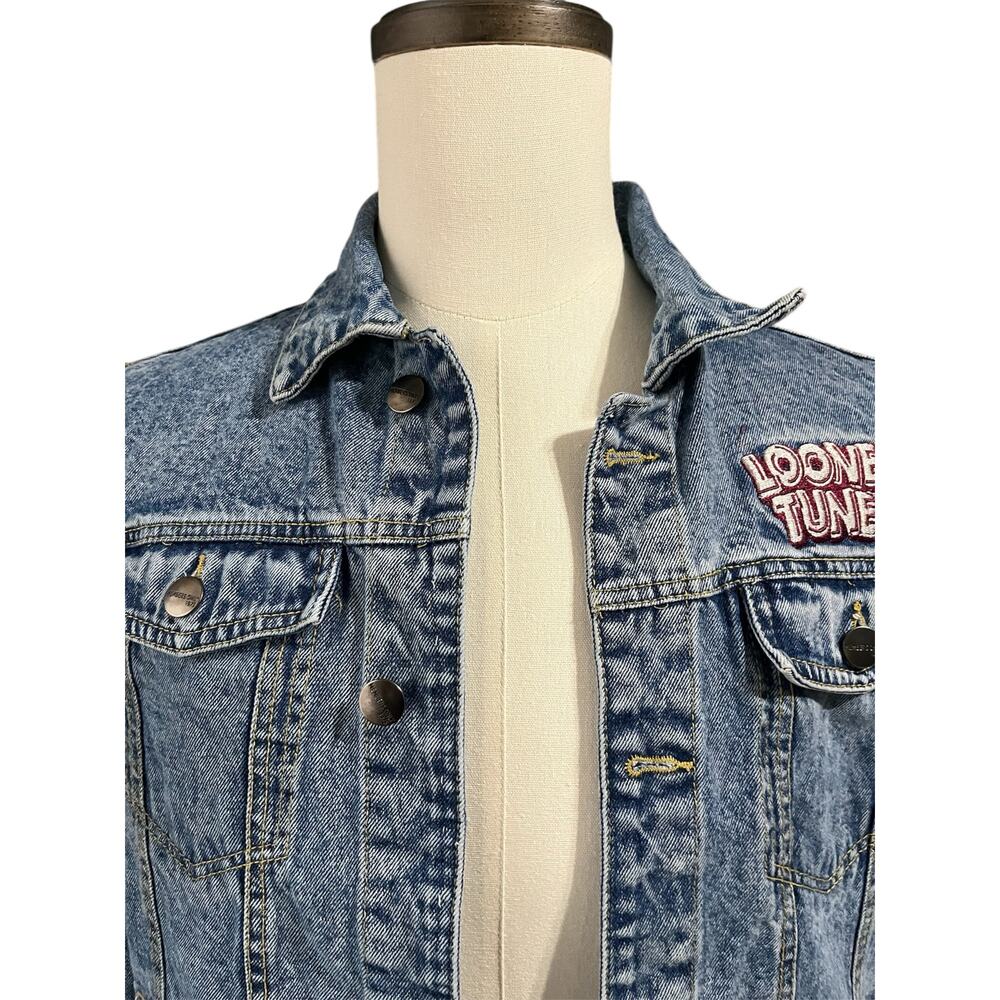 Vintage Looney Tunes Members Only Jean Jacket Sz S Heavy Denim Boxy Fit Trucker - Picture 4 of 7
